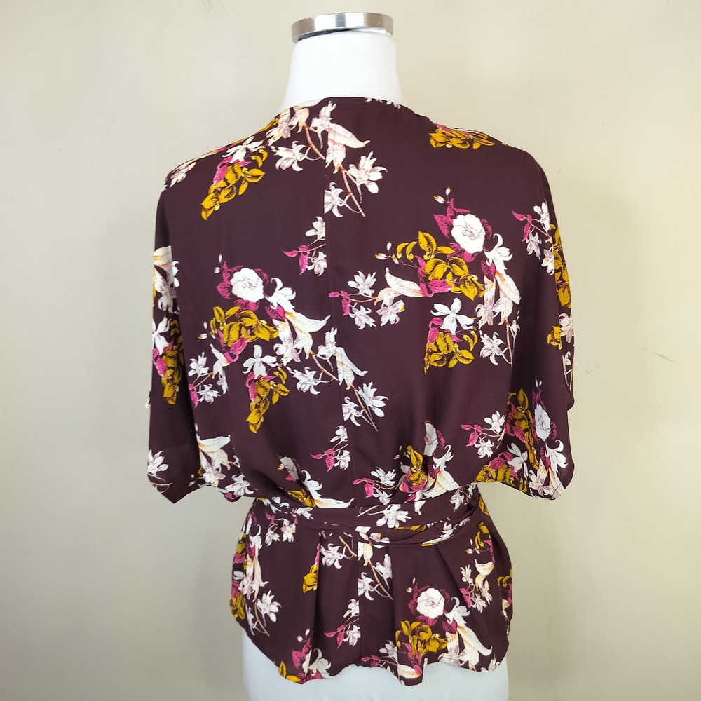 Chelsea28 Floral Wrap Top Blouse Womens Medium Floral Kimono Sleeve Boho - Picture 6 of 9